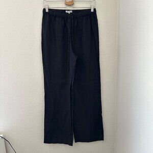 Reformation Black Wide-Leg Linen Pants Flat Front Drawstring Minimalist Sz M